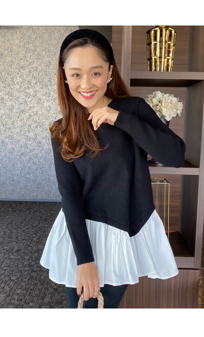 シャツドッキングレイヤードニット(F GREY): TOPS