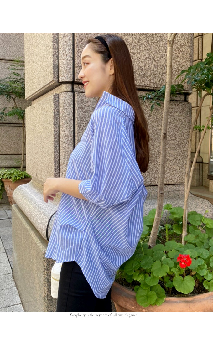 青いストライプVネックTシャツ 美品✨Mixing blue ストライプ Vネック Tシャツ 五分袖 - メルカリ