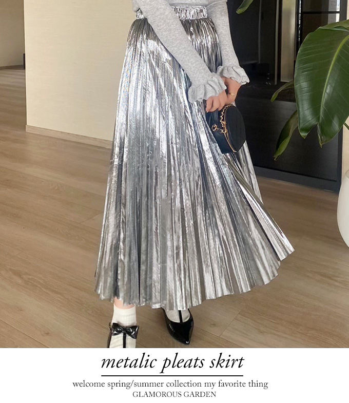 メタリックプリーツスカート【7i-831-04161】