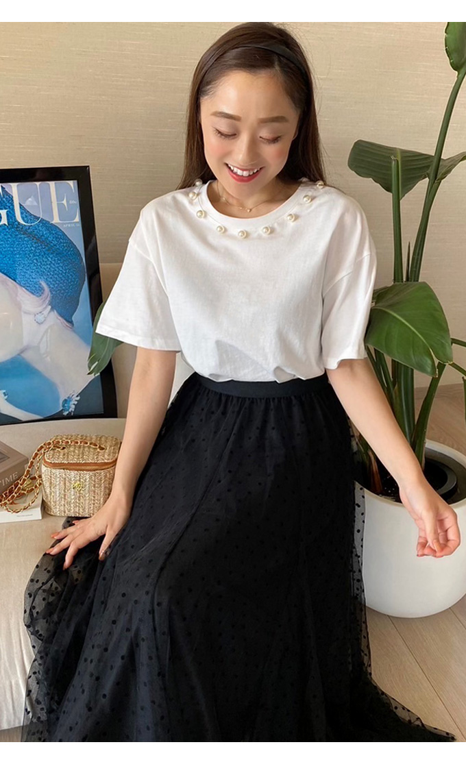 パール付きTシャツ【ネコポスOK】【7i-831-04276】