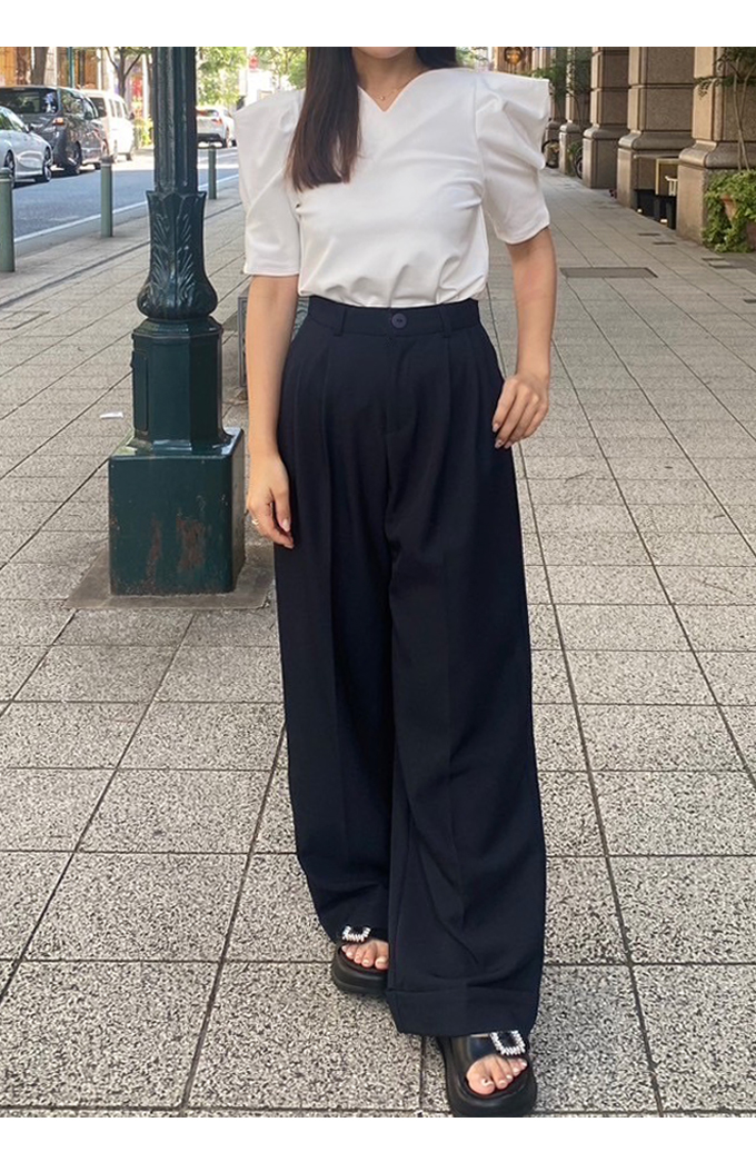 ワイドパンツ メンズ グレー 黒 スラックス ハイウエスト タック