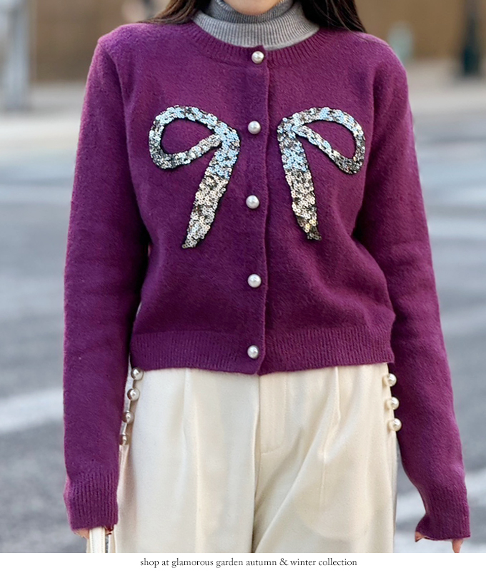 スパンコールリボンカーディガン【7h-831-05085】