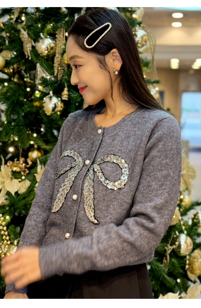 スパンコールリボンカーディガン【7h-831-05085】