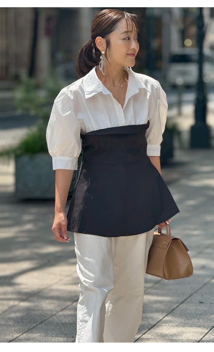 切り替えペプラムシャツ【ネコポスOK】【7f-831-05738】