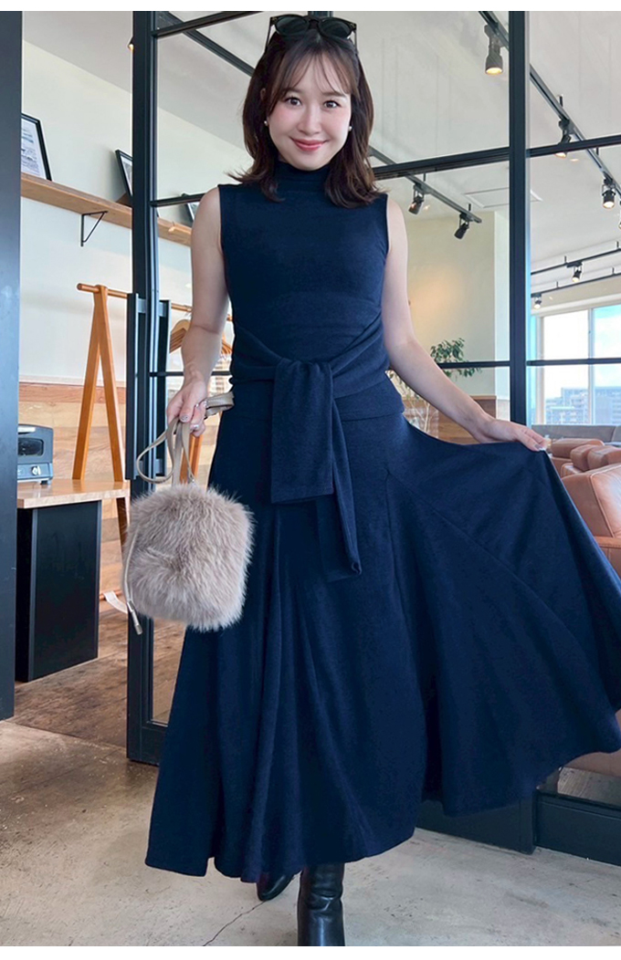 ニットハイネック×フレアスカートセットアップ【7f-831-05779】