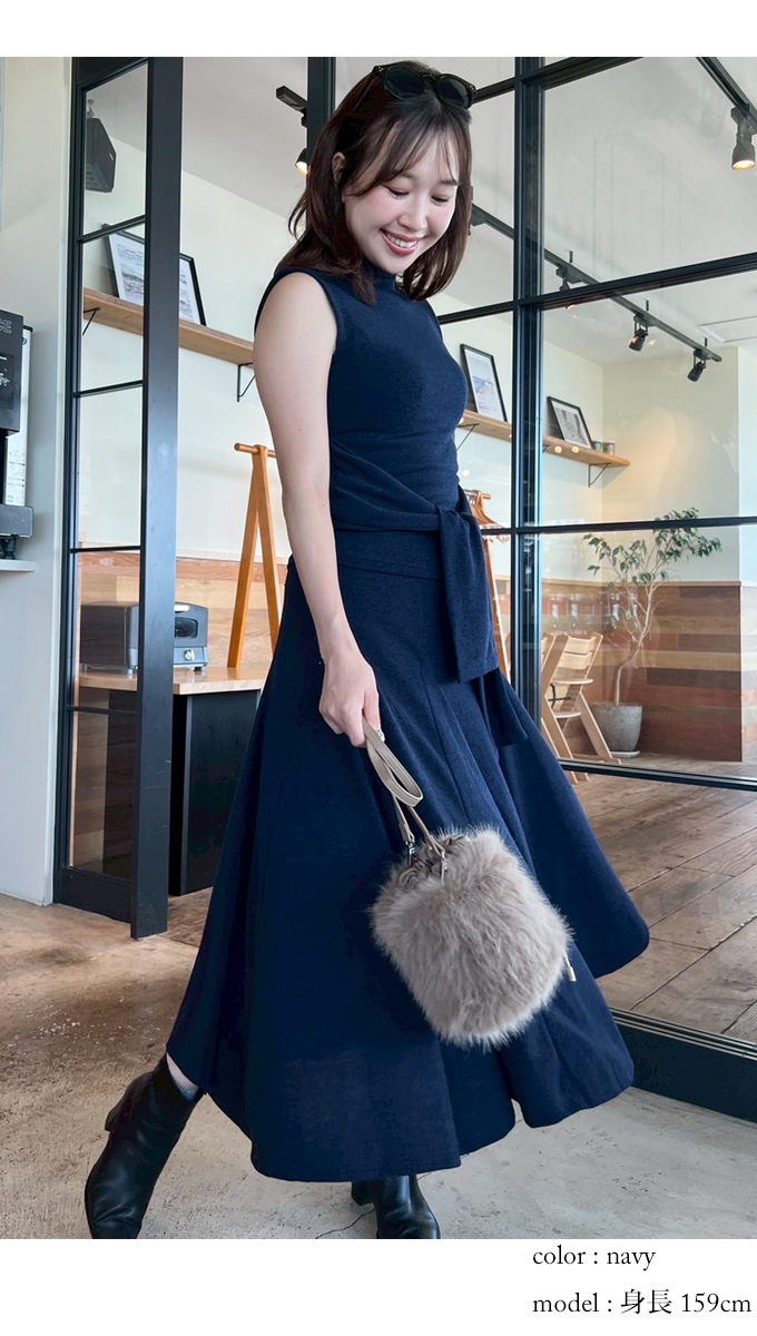 ニットハイネック×フレアスカートセットアップ【7f-831-05779】