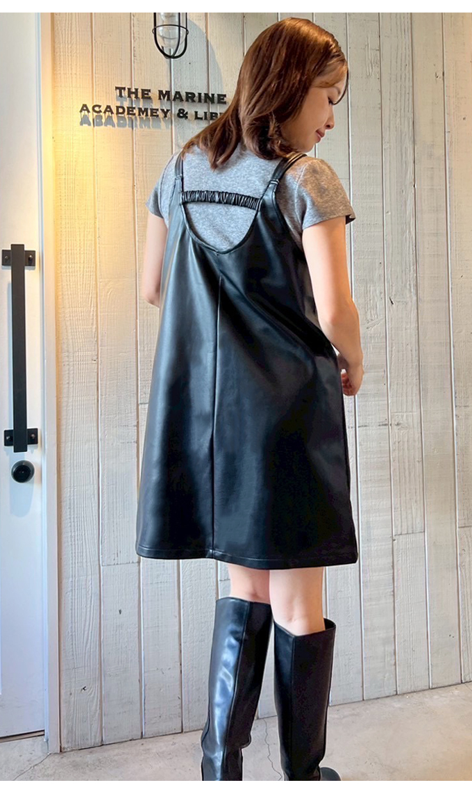 ニット＆フェイクレザーキャミワンピセット【7f-831-05787】