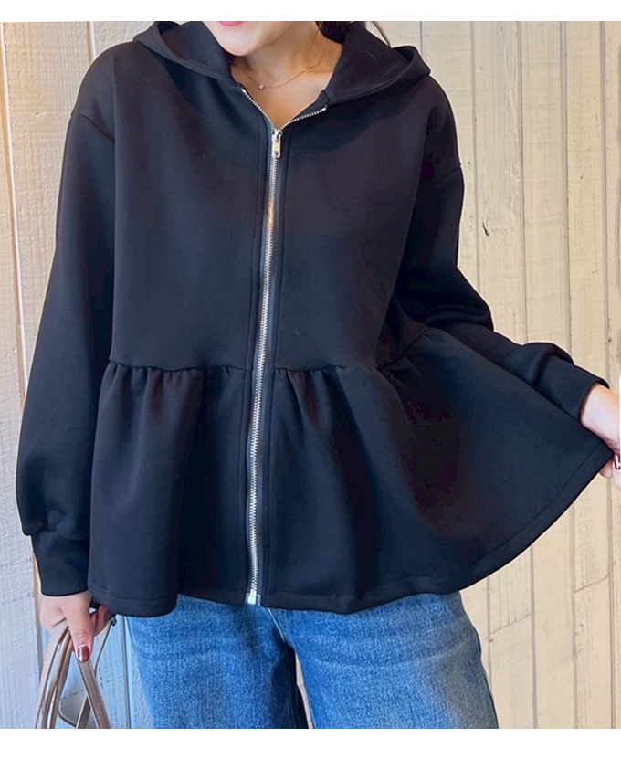 新品タグ付き✨24ss アナダブルジャージーパーカー　ペプラム　ジップ ペプラムフリルジップパーカー【7f-831-05735】