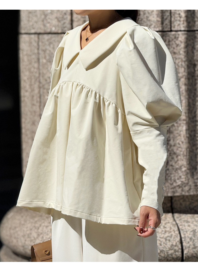 ビッグカラーペプラムブラウス【7f-114-07150】