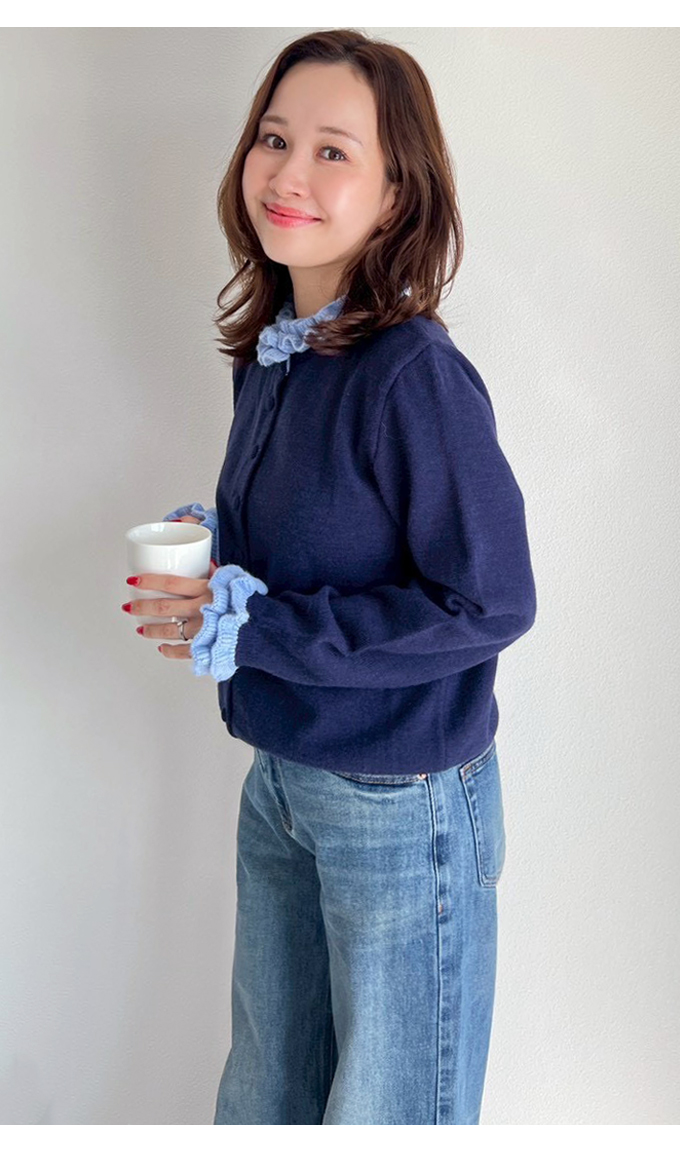 フリルレイヤードデザインカーディガン【7f-831-05877】