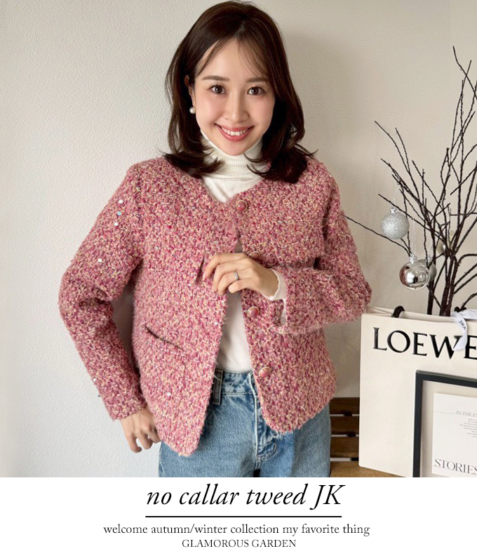 ノーカラーツイードJK【7f-831-06046】 ノーカラーツイードJK【7f-831-06046】