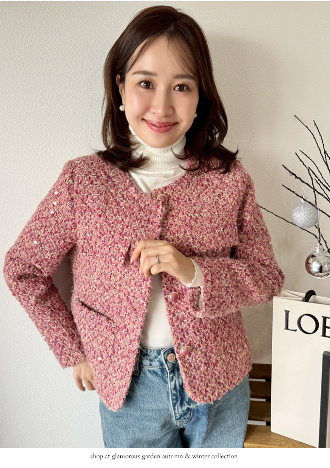 ノーカラーツイードJK【7f-831-06046】