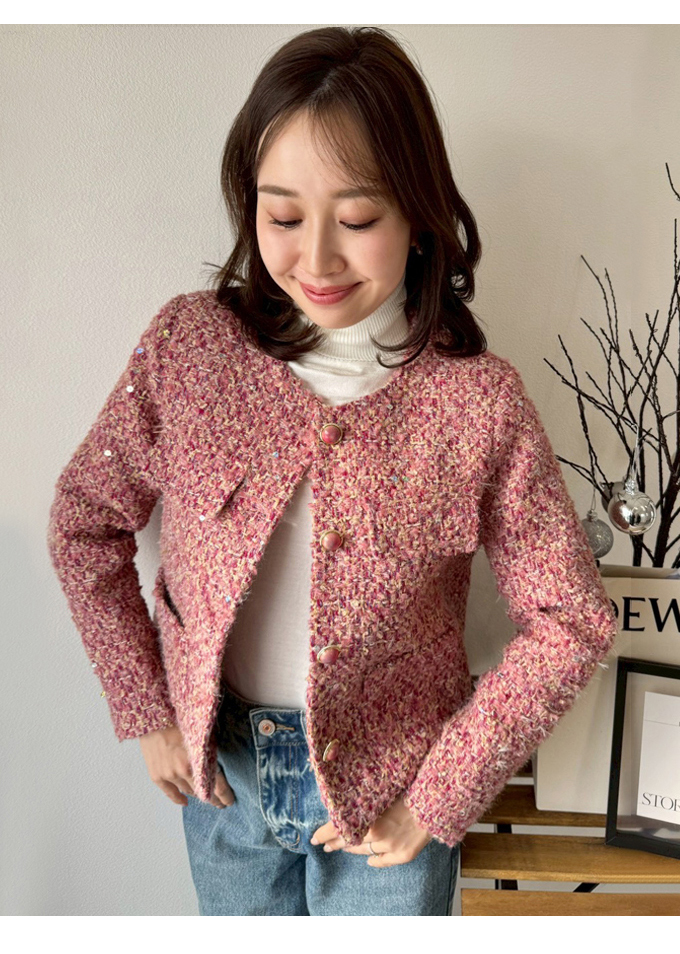 ノーカラーツイードJK【7f-831-06046】