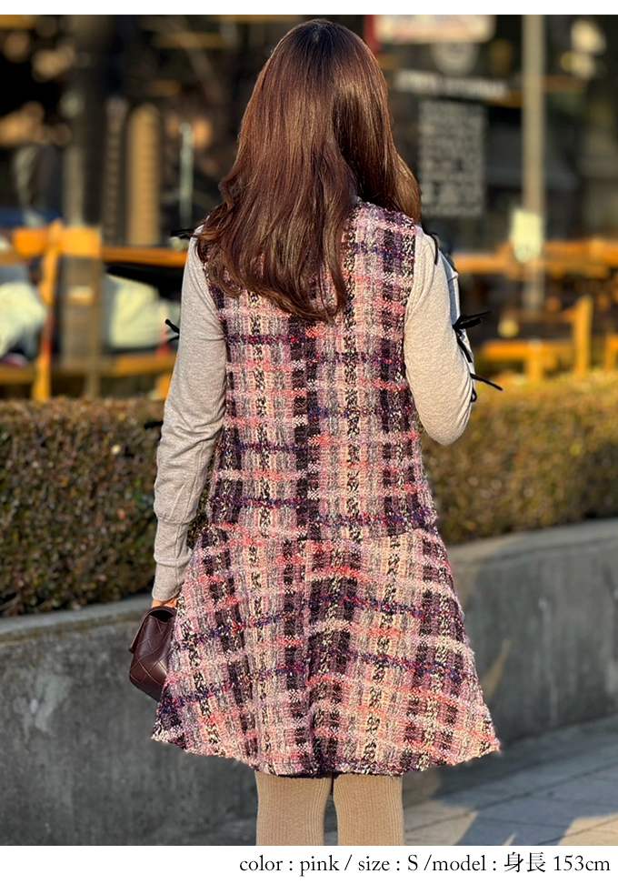 美品✨大きいサイズ42 フェラガモ ミックスツイード　膝丈ワンピース 美品✨大きいサイズ42 フェラガモ ミックスツイード 膝丈ワンピース