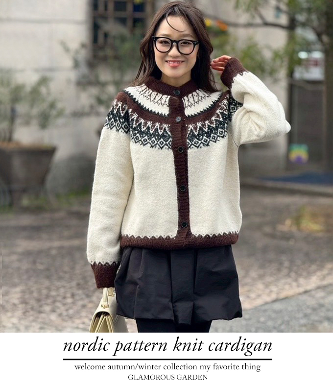 ノルディック柄ニットカーディガン【7f-831-06089】