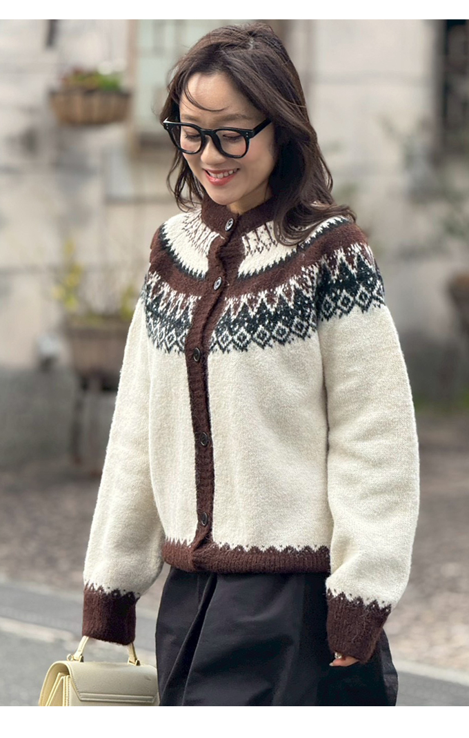 ノルディック柄ニットカーディガン【7f-831-06089】