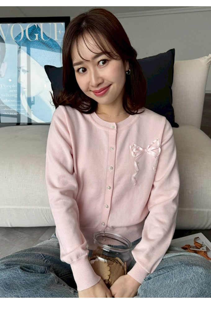 リボンテープ刺繍カーディガン【7e-831-06109】