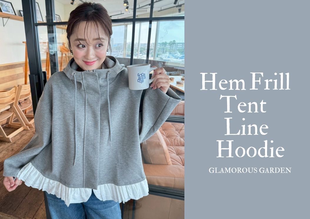 裾プリーツジップアップフーディ