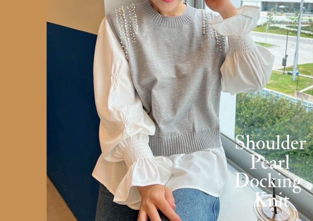 ショルダーパールドッキングニット